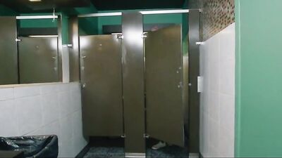 Gang Bang in the Toilets! - Muscle Boys Bareback Cum Play!