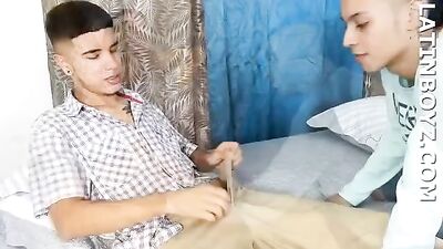 Latino Lovers Fuck in the Room - Bareback Handjob and Oral Action Show