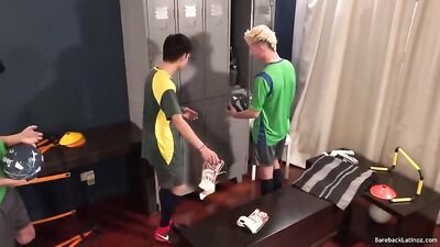 Locker Room Soccer Threesome: Latino Big Cocks in Action!