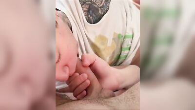 Tatted Twink Cums Again in Amateur Oral Porn