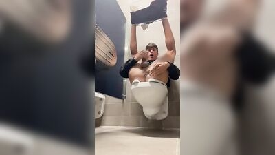 Bathroom Bonanza - Amateur Ass Play Cum Shots Public Outside Restroom