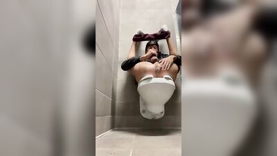 Bathroom Bonanza - Amateur Ass Play Cum Shots Public Outside Restroom