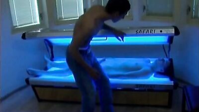 Raw Cum Shots in Tanning Bed - Gay Porn Fuck Session