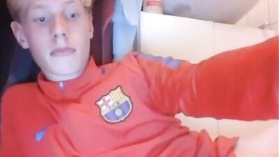 Blonde Muscle Boy Cum Shot on Cam for Dutch Soccer Fans!