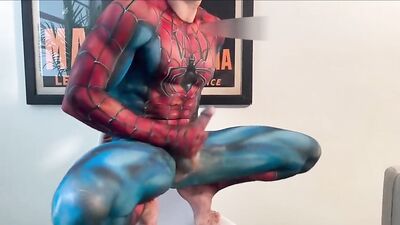 Spiderman Cums Back for More Web-Cam Solo Sex