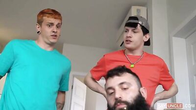 Two Scruffy Dads Trade Their Bareback Boys - Cocks and Action Galore!