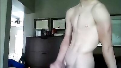 Enhanced AI Cumshot Delight - Dark Hair Webcam Dorm Room Solo