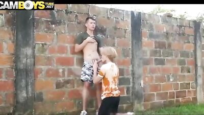 Outdoor Web-Cam Cocksucking Frenzy with Two Blonde Twinks!