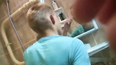 Boy's bathroom wank by dad