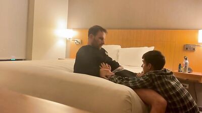 Gray Stepdad and Cutie in Hotel Romp - Daddy-Son Oral Web-Cam Action