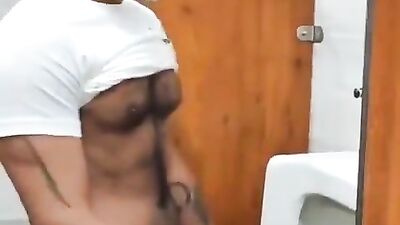 Gay Porn: Cumming Latino Handjobs in Public Urinals 2