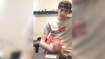 Gamer teen boy jerks off and cums on camera