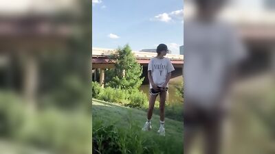 Outdoor Risky Twink Jerks off on the Bridge!