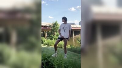 Outdoor Risky Twink Jerks off on the Bridge!
