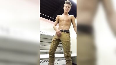 Cute Blonde Sunbed Strip Show: Amateur Muscle Boys Public Outside Solo