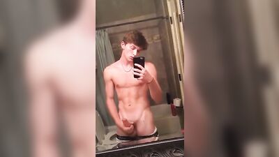 Cumming Fitness: Cute Guys Jacking Session in the Mirrored Bathroom!