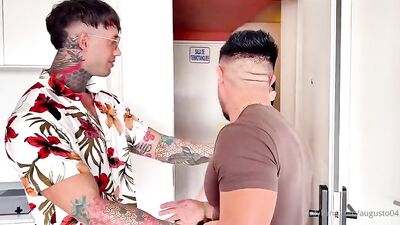 Latino Muscle Boys Threesome Tag Oral Bareback Twink in the Kitchen