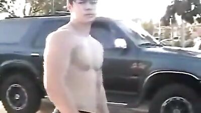 Flexing for Fans: Muscular Asian Amateurs in the Parking Lot Bathroom