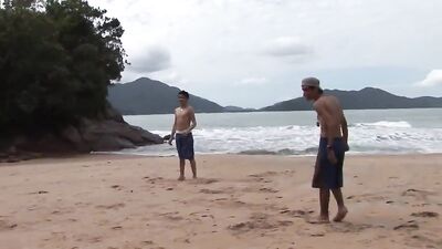 Brazilian Beach 3-Way Latino Threesome: Action-Packed Bareback Adventure!