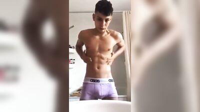 Cute Twink Flexing his hot abs and dick in the bathroom: The Ultimate Gay Porn Video Experience!
