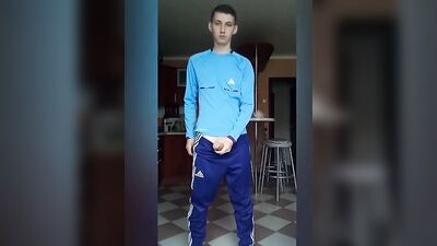 Adidas Stripping Cutie Makes His Dick Hard and Ass Open!