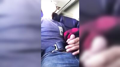 Wank On The Plane: Grays Risky Exhibitionist Cumshot