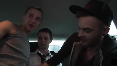Gay Threesome Fuck in a Car: Action Amateur Group Sex Porn