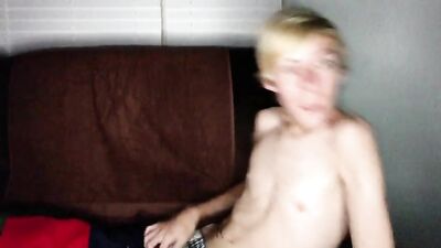 Blond Boys Thrilling Handjob Session on the Sofa