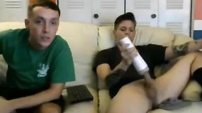 Tattooed College Studs Share Fleshlight Boys in Hardcore Action!