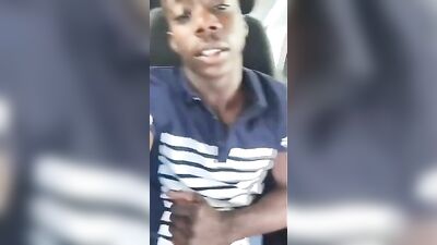 Black teen twink solo jerking off in car: Amateur Black Solo Porn