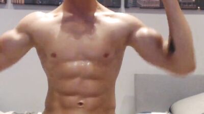 Cum on my abs again, muscle boy! Oiled up and ready for more