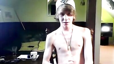 Blond boy jerks off and cums in hot gay porn scene!