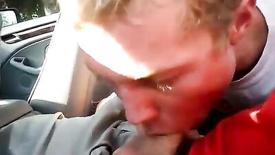 Blond Sucking Gay Teen Porn in the Car: Cum Shots Oral Web-Cam