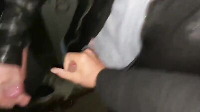 Three Twinkboys all wank together at the tram station - Big Cocks Handjob!