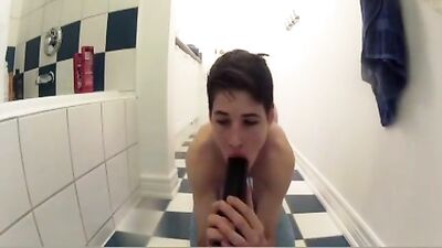 Gay Porn Dildo Play in bathroom: Nicolai Boys Solo Adventure!