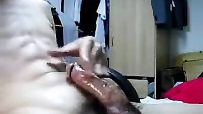 JO in dorm room with lots of lube and cum
