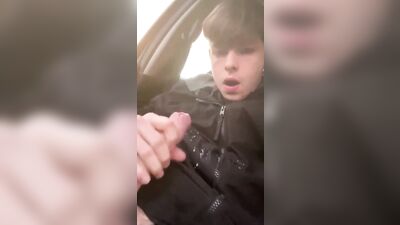 Cum Sprays Car Jacket! Almost Caught!