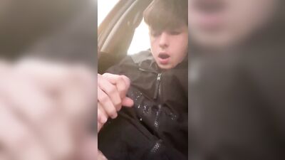 Cum Sprays Car Jacket! Almost Caught!