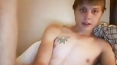 Gangbang with hot tattooed twink wanking and cumming on webcam!