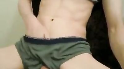 Gay Porn - Big Balls Stroking In Green Boxer Briefs Boys