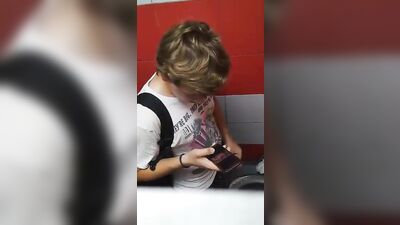 Gay Twink Porn: Jerking in Public Toilet Boys #2!