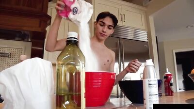 Gay Porn Tube: Shaved Lads Celebrate Bareback & Creampie on Kitchen Floor!