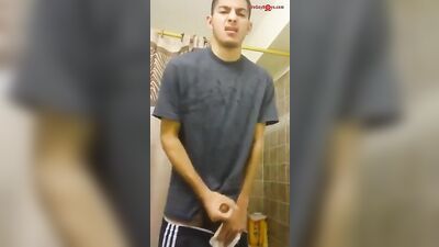 Turkish Muscle God Jerks Off in Public Bathroom with Young Boys