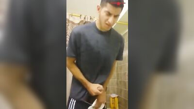 Turkish Muscle God Jerks Off in Public Bathroom with Young Boys