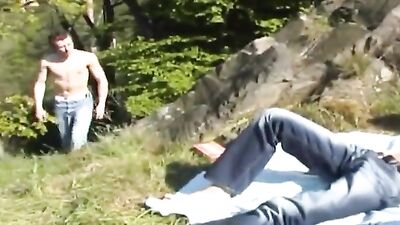 Colegas Latino Bareback Picnic Fun Oral Action