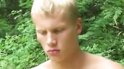 Hot Blond jerks off in the woods