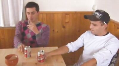 Gay Porn Raw Threesome: Slender Young Buck Barebacked in the Tubes