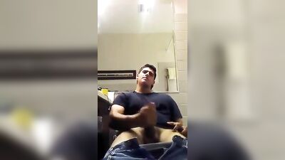 Grandmas Interruption Cant Stop This Hot College-Aged Guy from Pumping His Cock in the Family Bathroom!