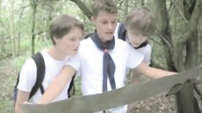 Gay Porn Frenzy in the Woods - Blond Bareback Boys Cum Shots