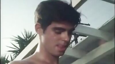 Two Handsome Young Males Go Wild by the Pool - Bareback Cum Shots Handjob
